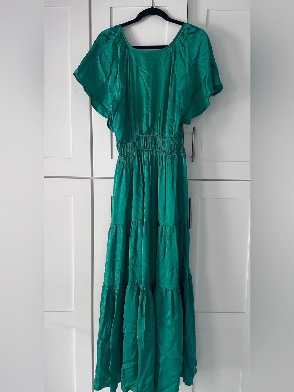 Emerald Green Tiered Maxi Dress with Smocked Waist and open back